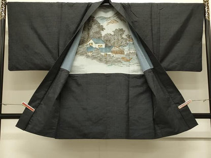 平和屋着物＃男性　長羽織　紬地　縞　正絹　逸品　CABJ5335in