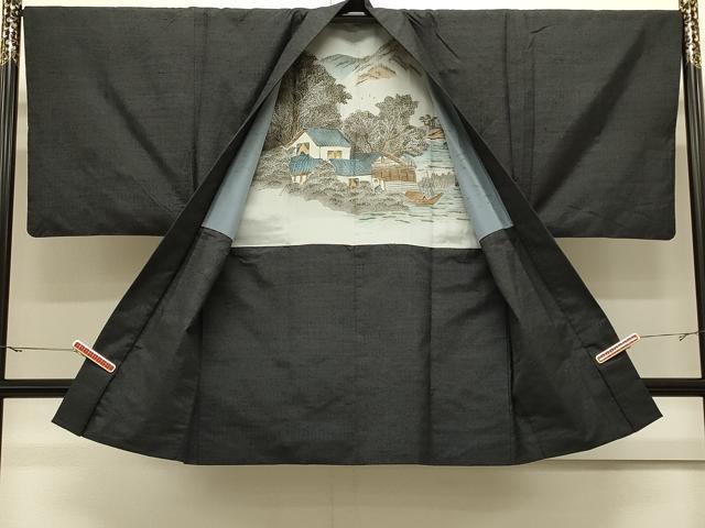 平和屋着物＃男性　長羽織　紬地　縞　正絹　逸品　CABJ5335in