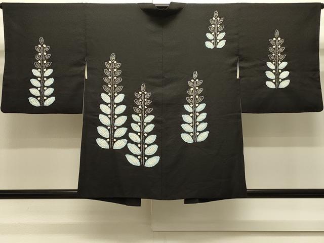 平和屋着物＃羽織　絞り　草木文　黒地　正絹　逸品　CABJ5342in