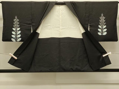 平和屋着物＃羽織　絞り　草木文　黒地　正絹　逸品　CABJ5342in