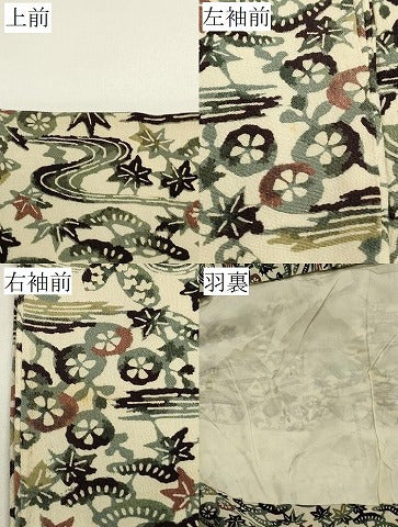 平和屋着物＃羽織　型染め　流水風景花文　正絹　逸品　CABJ5351in