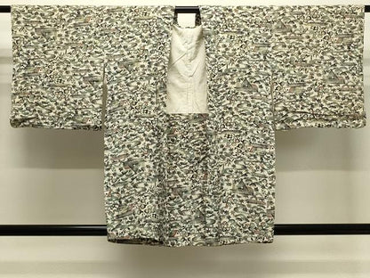 平和屋着物＃羽織　型染め　流水風景花文　正絹　逸品　CABJ5351in