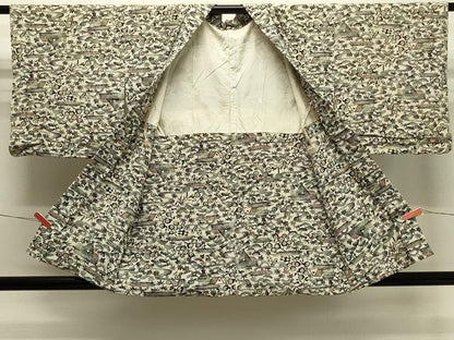 平和屋着物＃羽織　型染め　流水風景花文　正絹　逸品　CABJ5351in