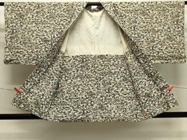 平和屋着物＃羽織　型染め　流水風景花文　正絹　逸品　CABJ5351in