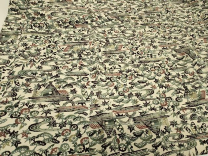 平和屋着物＃羽織　型染め　流水風景花文　正絹　逸品　CABJ5351in