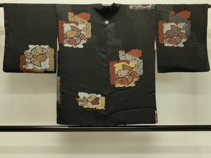 平和屋着物＃羽織　寿光織　破れ色紙枝葉文　黒地　金銀糸　正絹　逸品　CABJ5354in