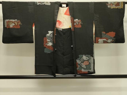平和屋着物＃羽織　寿光織　破れ色紙枝葉文　黒地　金銀糸　正絹　逸品　CABJ5354in