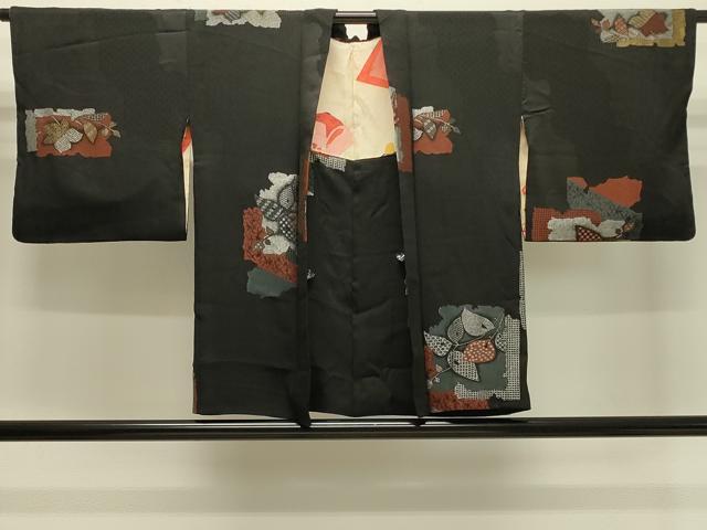 平和屋着物＃羽織　寿光織　破れ色紙枝葉文　黒地　金銀糸　正絹　逸品　CABJ5354in