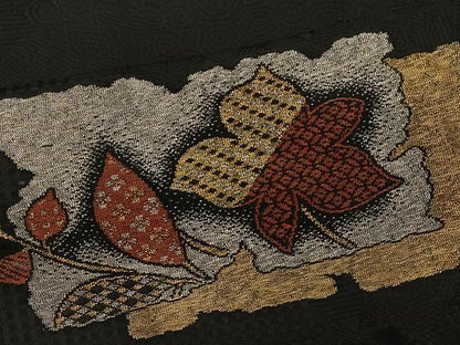 平和屋着物＃羽織　寿光織　破れ色紙枝葉文　黒地　金銀糸　正絹　逸品　CABJ5354in