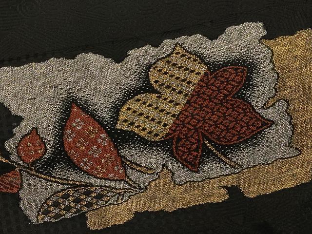 平和屋着物＃羽織　寿光織　破れ色紙枝葉文　黒地　金銀糸　正絹　逸品　CABJ5354in
