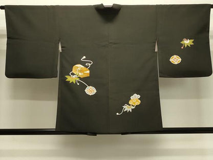 平和屋着物＃羽織　駒刺繍　文箱吉祥文　黒地　正絹　逸品　CABJ5359in