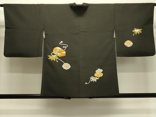 平和屋着物＃羽織　駒刺繍　文箱吉祥文　黒地　正絹　逸品　CABJ5359in