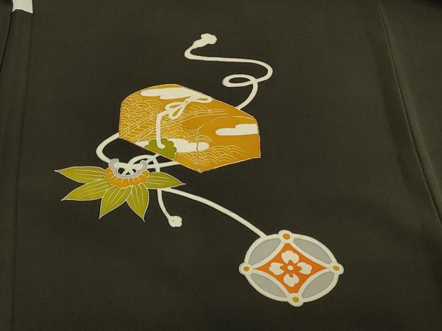 平和屋着物＃羽織　駒刺繍　文箱吉祥文　黒地　正絹　逸品　CABJ5359in