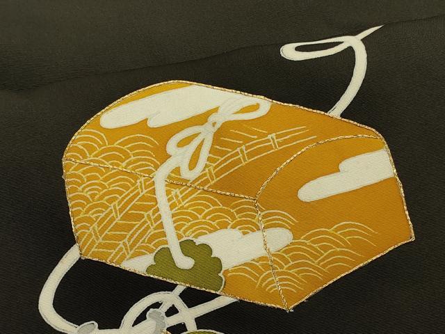 平和屋着物＃羽織　駒刺繍　文箱吉祥文　黒地　正絹　逸品　CABJ5359in