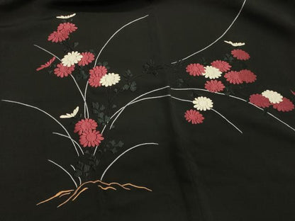 平和屋着物＃羽織　総刺繍　枝花文　黒地　正絹　逸品　CABJ5361in