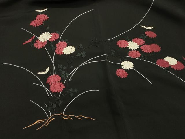 平和屋着物＃羽織　総刺繍　枝花文　黒地　正絹　逸品　CABJ5361in