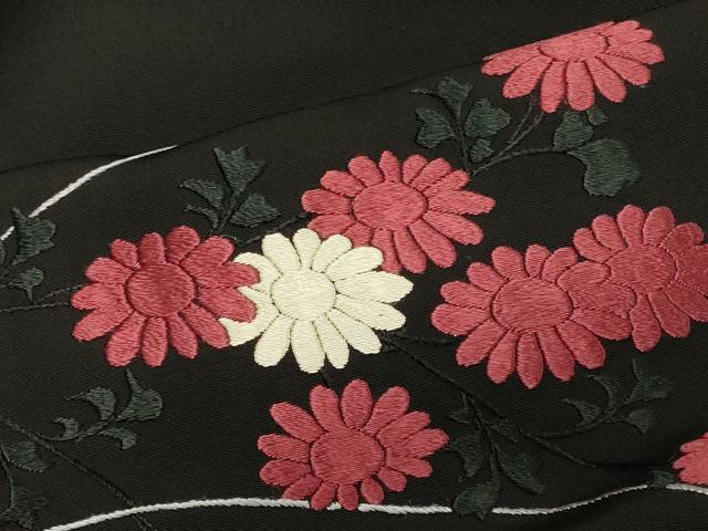 平和屋着物＃羽織　総刺繍　枝花文　黒地　正絹　逸品　CABJ5361in
