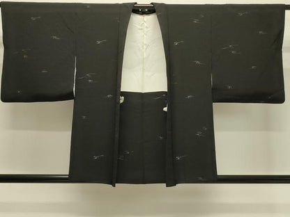平和屋着物＃羽織　寿光織　流水文　黒地　金糸　正絹　逸品　CABJ5362in