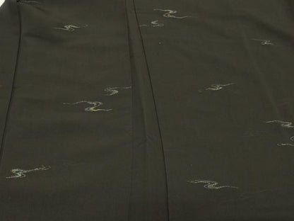 平和屋着物＃羽織　寿光織　流水文　黒地　金糸　正絹　逸品　CABJ5362in