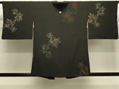 平和屋着物＃羽織　寿光織　枝橘文　黒地　金銀糸　正絹　逸品　CABJ5364in