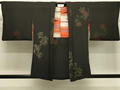 平和屋着物＃羽織　寿光織　枝橘文　黒地　金銀糸　正絹　逸品　CABJ5364in