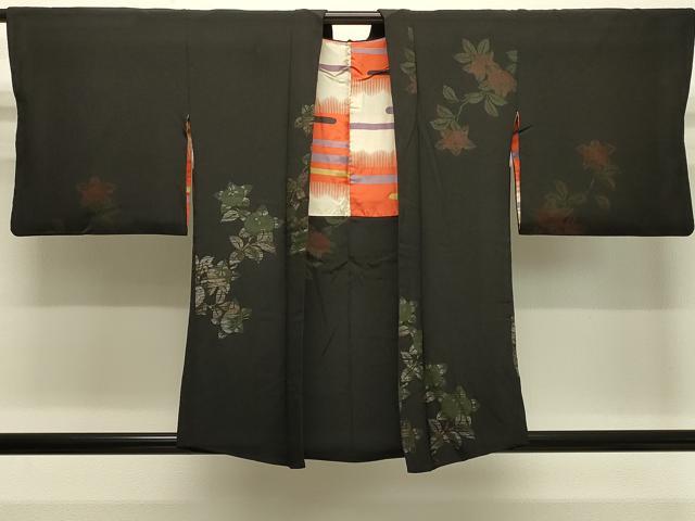 平和屋着物＃羽織　寿光織　枝橘文　黒地　金銀糸　正絹　逸品　CABJ5364in