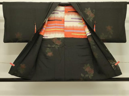 平和屋着物＃羽織　寿光織　枝橘文　黒地　金銀糸　正絹　逸品　CABJ5364in
