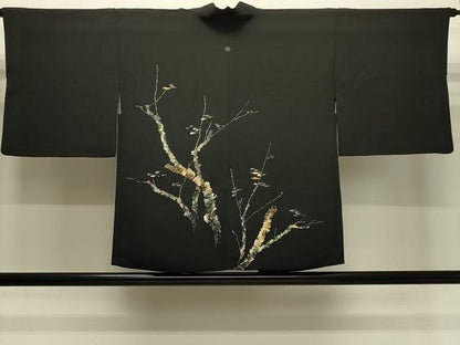 平和屋着物＃羽織　刺繍　草木文　黒地　正絹　逸品　CABJ5365in