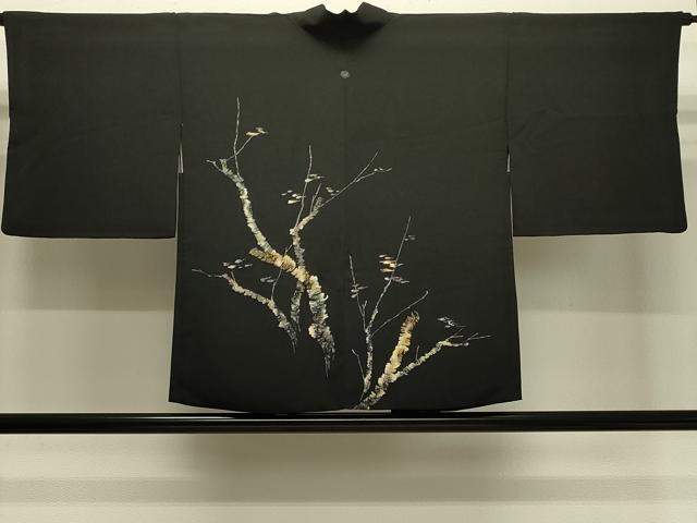 平和屋着物＃羽織　刺繍　草木文　黒地　正絹　逸品　CABJ5365in