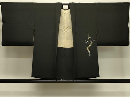 平和屋着物＃羽織　刺繍　草木文　黒地　正絹　逸品　CABJ5365in