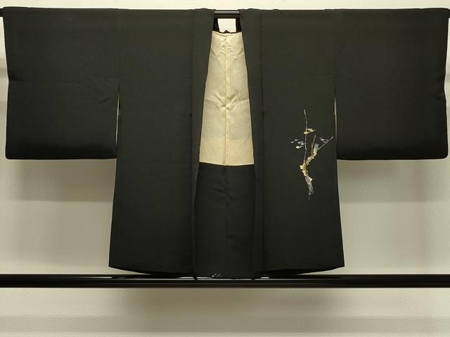 平和屋着物＃羽織　刺繍　草木文　黒地　正絹　逸品　CABJ5365in