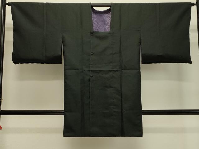 平和屋着物＃道行コート　リバーシブル　草花文　黒地　ショール付き　ロング丈　正絹　逸品　未使用　CABJ5368in