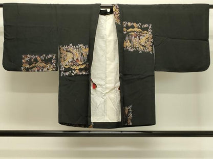 平和屋着物＃羽織　寿光織　風景文　黒地　金銀糸　正絹　逸品　CABJ5377in