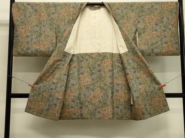 平和屋着物＃道行コート　切嵌更紗花文　ロング丈　正絹　逸品　CABJ5379in