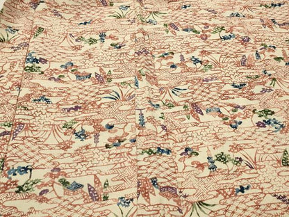 平和屋着物＃羽織　型染め　エ霞風景松文　正絹　逸品　CABJ5394in