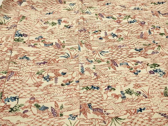 平和屋着物＃羽織　型染め　エ霞風景松文　正絹　逸品　CABJ5394in