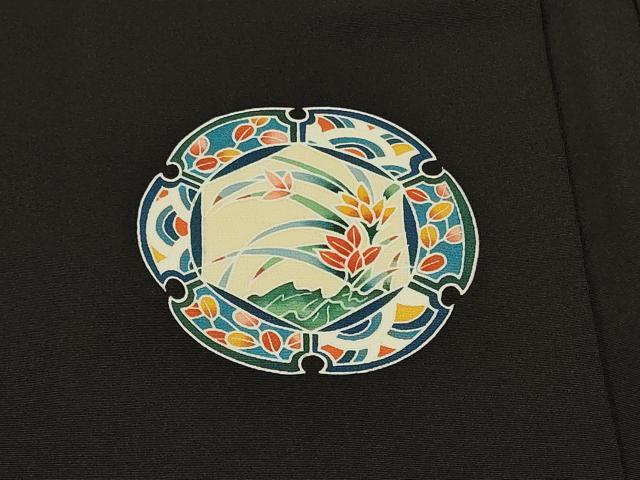 平和屋着物＃羽織　友禅　作家物　陶器花鳥文　黒地　正絹　逸品　CABJ5396in