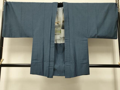 平和屋着物＃男性　羽織　紬地　青鈍色　キングサイズ　正絹　逸品　CABJ5404in