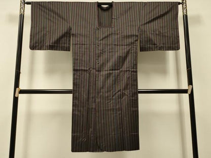 平和屋着物＃道行コート　単衣　縞　ロング丈　正絹　逸品　CABJ5406in