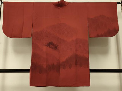 平和屋着物＃道中着　遠山風景文　金彩　ロング丈　正絹　逸品　CABJ5407in