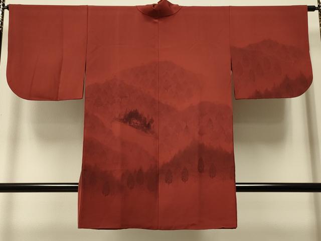 平和屋着物＃道中着　遠山風景文　金彩　ロング丈　正絹　逸品　CABJ5407in