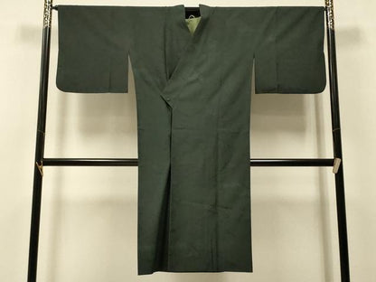 平和屋着物＃和装コート　色無地　単衣　幾何学文様　革色　ロング丈　正絹　逸品　CABJ5413in