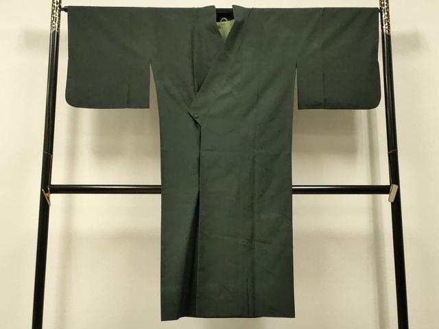 平和屋着物＃和装コート　色無地　単衣　幾何学文様　革色　ロング丈　正絹　逸品　CABJ5413in