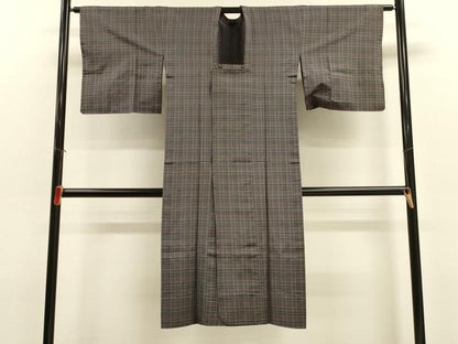 平和屋着物＃本場縞大島紬　道行コート　単衣　格子　高島屋扱い　ロング丈　正絹　逸品　CABJ5430in