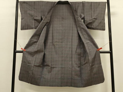 平和屋着物＃本場縞大島紬　道行コート　単衣　格子　高島屋扱い　ロング丈　正絹　逸品　CABJ5430in