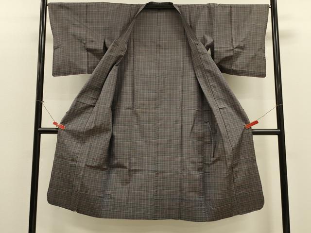 平和屋着物＃本場縞大島紬　道行コート　単衣　格子　高島屋扱い　ロング丈　正絹　逸品　CABJ5430in