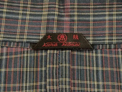 平和屋着物＃本場縞大島紬　道行コート　単衣　格子　高島屋扱い　ロング丈　正絹　逸品　CABJ5430in