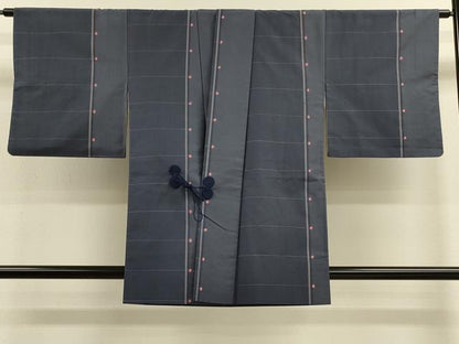 平和屋着物＃道中着　紬地　横段間道　正絹　逸品　CABJ5432in