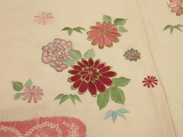 平和屋着物＃羽織　絞り　刺繍　エ霞草花文　金銀糸　正絹　逸品　CABJ5440in