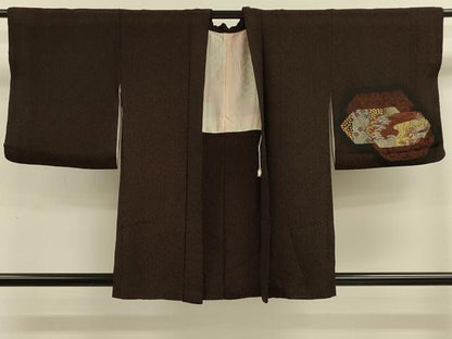平和屋着物＃羽織　寿光織　亀甲流水舟文　黒地　金銀糸　正絹　逸品　CABJ5444in